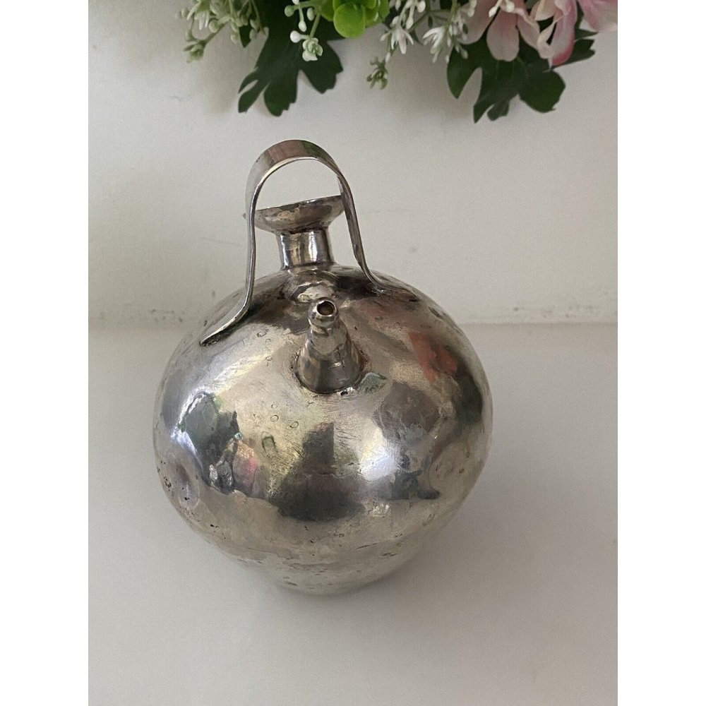 Vtg Metal Silver Color Gargoulette Jug or Botijo Water‎ Oil Jug Pitcher Handmade - Picture 2 of 16